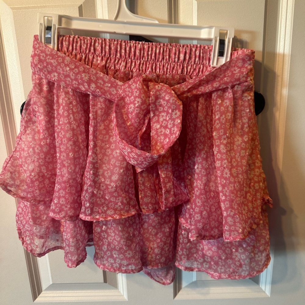 Pink Floral Ruffle Skirt